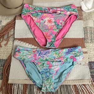 Lilly Pulitzer Bikini Bottoms x 2 Bergen High Waist & Lagoon Sarong Hipster 12